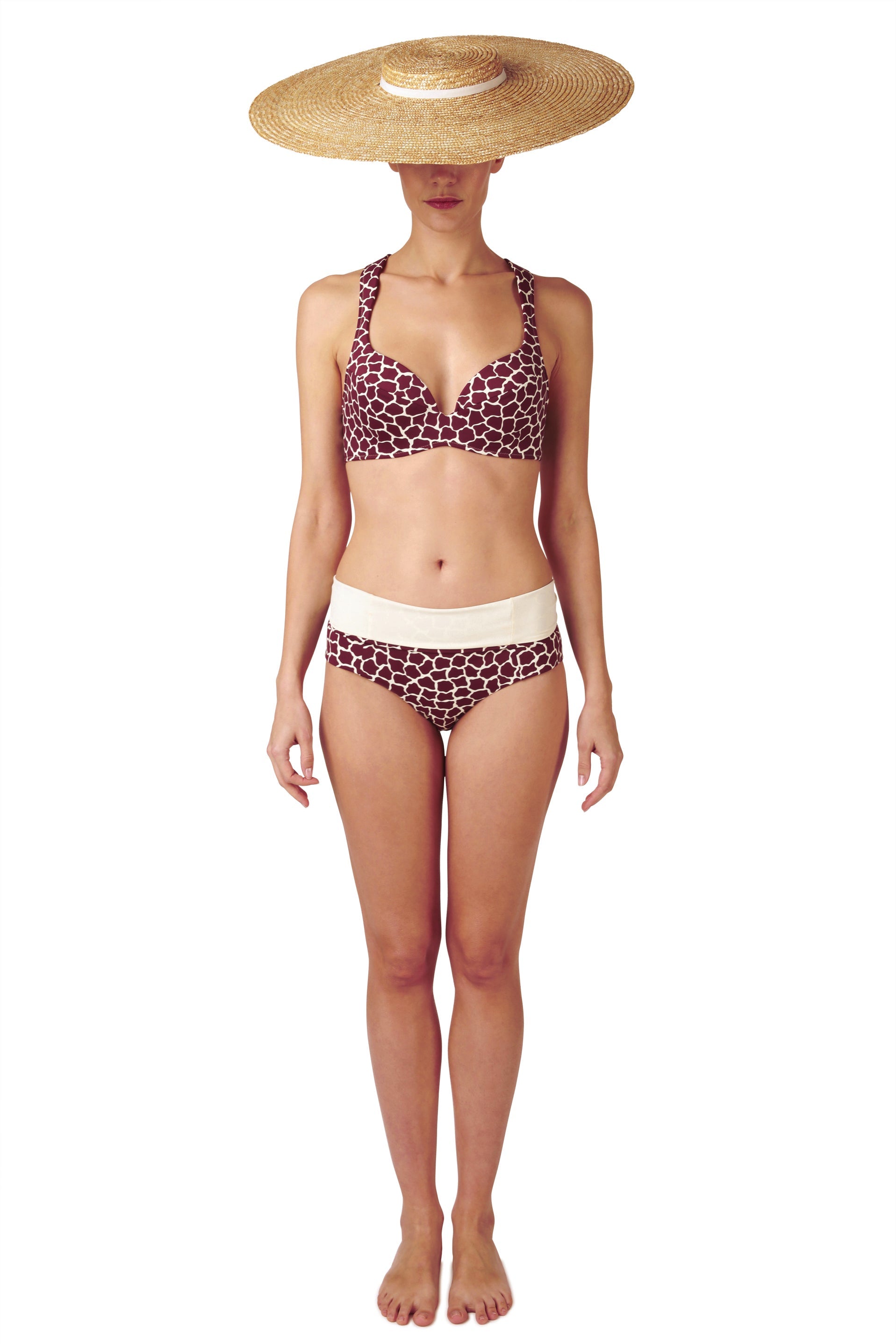 BRIEFS - The High Waisted - Bordeaux Giraffe Print