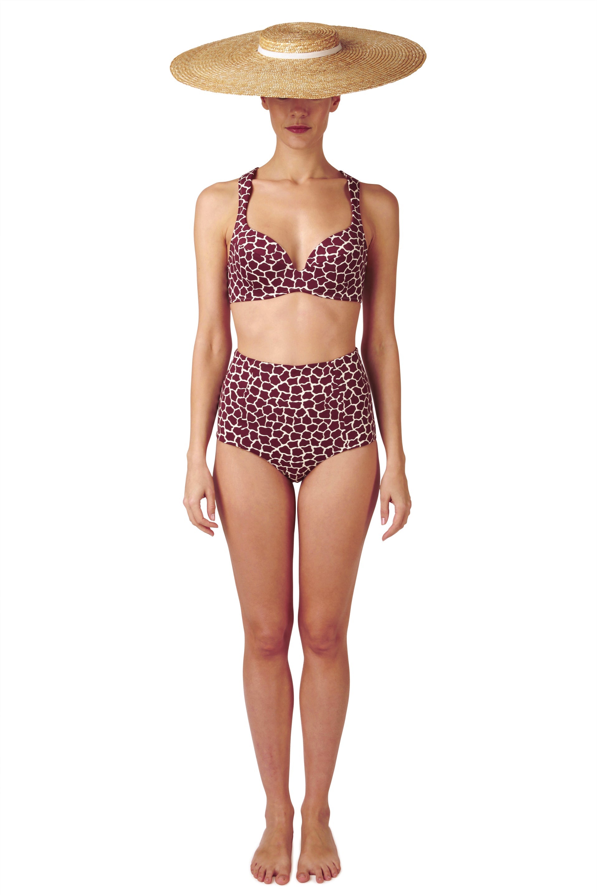BRIEFS - The High Waisted - Bordeaux Giraffe Print