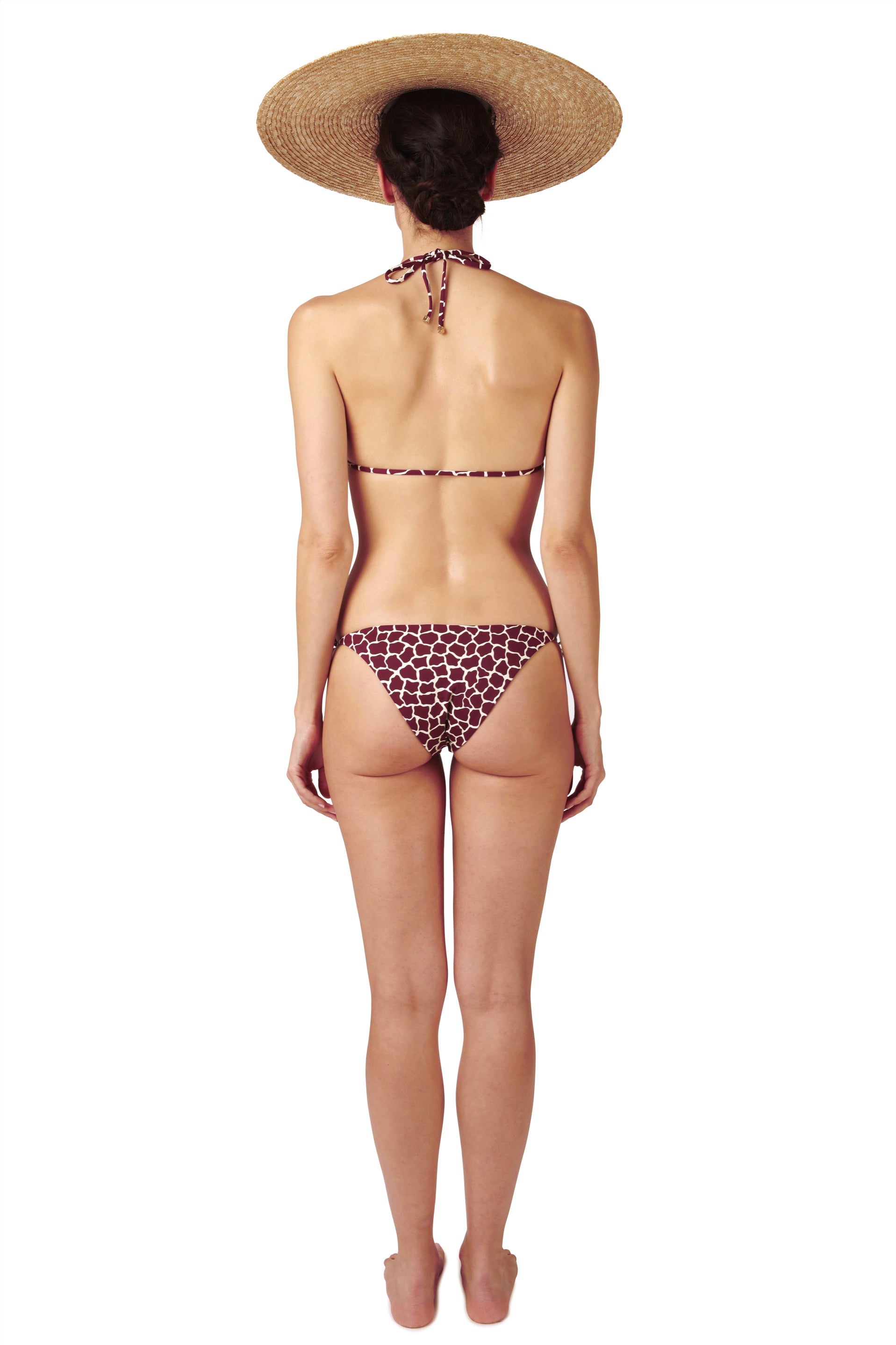 TOP - The Front Tie Triangle - Bordeaux Giraffe Print