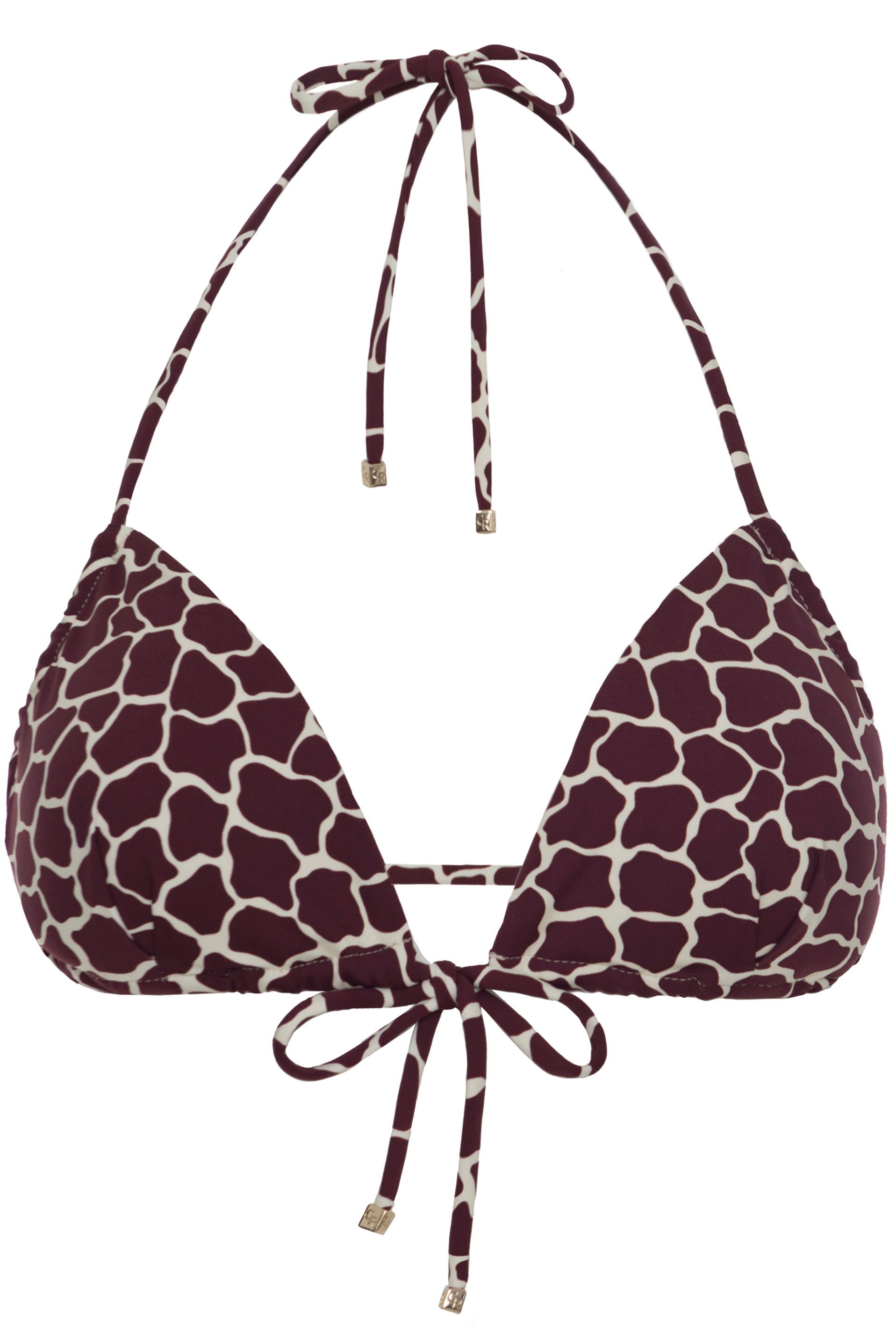 TOP - The Front Tie Triangle - Bordeaux Giraffe Print