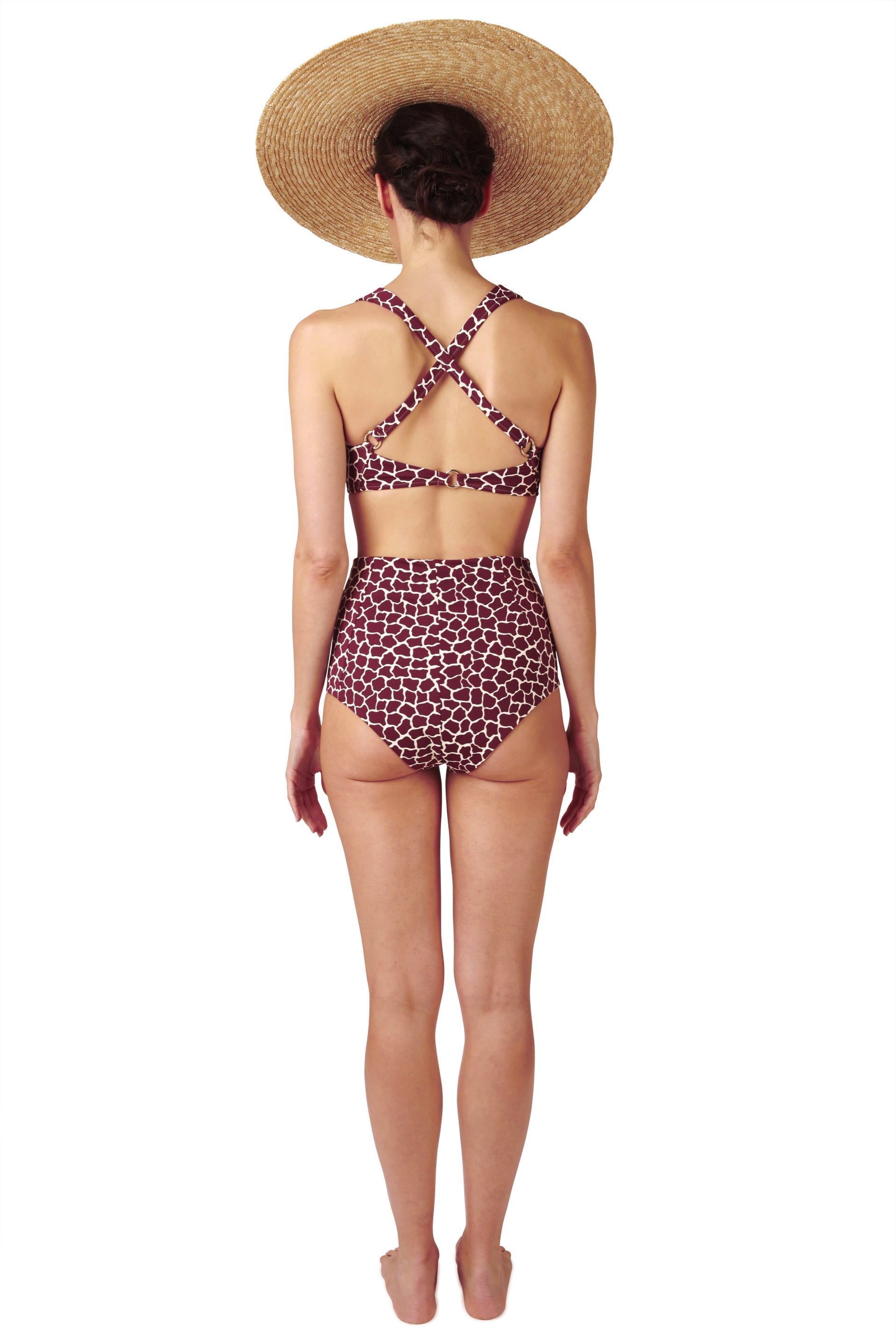 TOP - The Supportive Cross Back - Bordeaux Giraffe Print